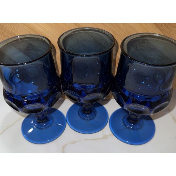 Vintage TIARA Glass Crown Imperial Blue 5 1/3" Wine Water Goblet Set Of 3 - Picture 7 of 7